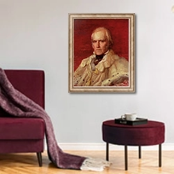 «Portrait of Stratford Canning, Viscount Stratford de Redcliffe» в интерьере гостиной в бордовых тонах
