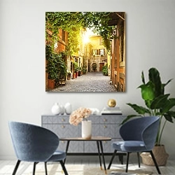 «Италия. View of Old street in Trastevere in Rome» в интерьере современной гостиной над комодом