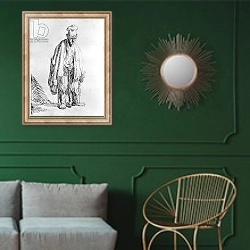 «Beggar in a high cap, c.1630» в интерьере классической гостиной с зеленой стеной над диваном