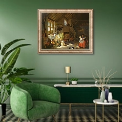 «Interior of a farmhouse 1» в интерьере гостиной в зеленых тонах
