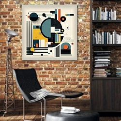 «Composition №4» в интерьере кабинета в стиле лофт с кирпичными стенами