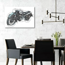 «Эскиз мотоцикла» в интерьере современной столовой с черными креслами