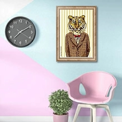 «Тигр в пиджаке» в интерьере гостиной в стиле поп-арт с яркими деталями