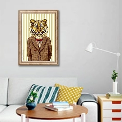 «Тигр в пиджаке» в интерьере гостиной в стиле поп-арт с яркими деталями