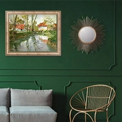 «The Dairy at Quimperle» в интерьере классической гостиной с зеленой стеной над диваном