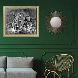 «The Barque of Dante» в интерьере классической гостиной с зеленой стеной над диваном