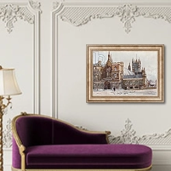 «Westminster Hall and Victoria Tower» в интерьере в классическом стиле над банкеткой