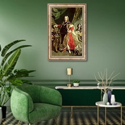 «Charles VI, Holy Roman Emperor wearing the robes of the Order of the Golden Fleece» в интерьере гостиной в зеленых тонах