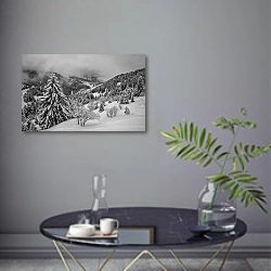 «Французские Альпы. Облако в долине Мерибель» в интерьере современной гостиной в серых тонах