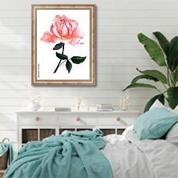 «Раскрывшаяся розовая роза» в интерьере спальни в стиле прованс с голубыми деталями