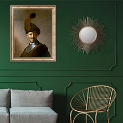 «An Old Man in Military Costume, c.1630» в интерьере классической гостиной с зеленой стеной над диваном