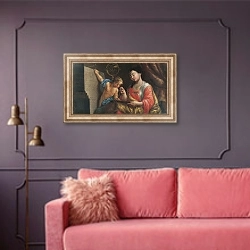 «Астрономия. Аллегория. 1756» в интерьере гостиной с розовым диваном