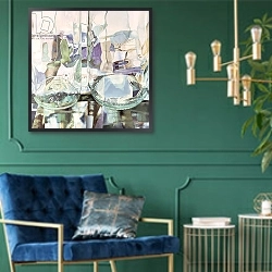 «Green Transparency 1981» в интерьере зеленой гостиной над диваном