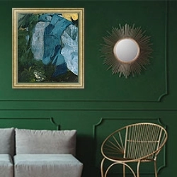 «Dejeuner sur l'Herbe, 1863 10» в интерьере классической гостиной с зеленой стеной над диваном