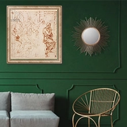 «Figure Studies for a Woman» в интерьере классической гостиной с зеленой стеной над диваном