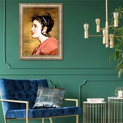«Портерт молодой девушки» в интерьере в классическом стиле с зеленой стеной