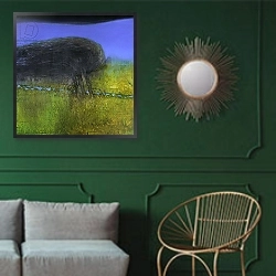 «Beggs 1» в интерьере классической гостиной с зеленой стеной над диваном