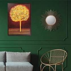 «Blossoming Tree, 1997» в интерьере классической гостиной с зеленой стеной над диваном