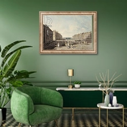 «Queen Square, London, 1786» в интерьере гостиной в зеленых тонах