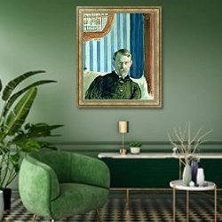 «Self Portrait, 1910 1» в интерьере гостиной в зеленых тонах