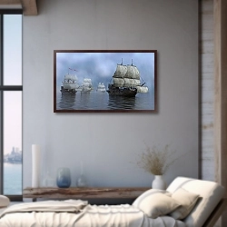 «Морской пейзаж парусные корабли в гавани» в интерьере 