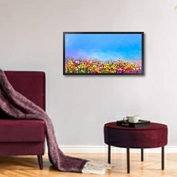 «Летние полевые цветы 3» в интерьере гостиной в бордовых тонах