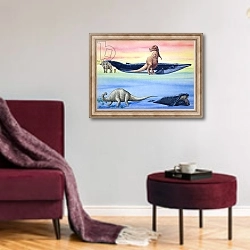 «Dinosaurs 3» в интерьере гостиной в бордовых тонах