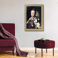 «Portrait of Catherine II of Russia» в интерьере гостиной в бордовых тонах