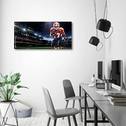 «Игрок в рэгби с мячом на стадионе» в интерьере современного офиса в минималистичном стиле
