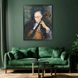 «My Cellist, 1996» в интерьере зеленой гостиной над диваном