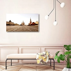 «Россия, Москва. Брусчатка на Красной площади» в интерьере современной прихожей в розовых тонах