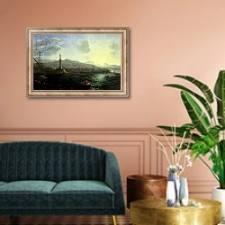 «The Port of Genoa, Sea View» в интерьере классической гостиной над диваном
