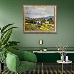 «Landschaft in North Austria, 1907» в интерьере гостиной в зеленых тонах