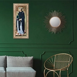 «Святой Петр мученик» в интерьере классической гостиной с зеленой стеной над диваном