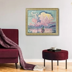 «Antibes, the Pink Cloud, 1916» в интерьере гостиной в бордовых тонах