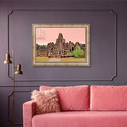«Angkor Thom in Cambodia,2016，» в интерьере гостиной с розовым диваном