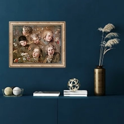 «Children's heads and flowers» в интерьере в классическом стиле в синих тонах