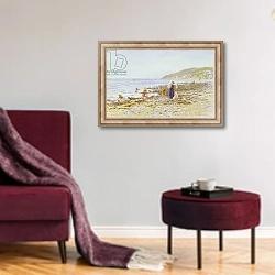 «On the Beach 4» в интерьере гостиной в бордовых тонах
