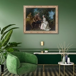 «Времена суток - Полдень» в интерьере гостиной в зеленых тонах