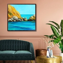 «Каменистый пляж средиземноморья» в интерьере классической гостиной над диваном