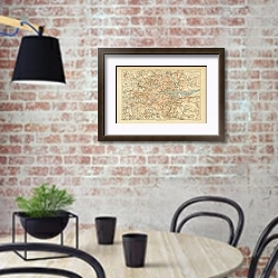 «Карта окрестностей Лондона, конец 19 в. 3» в интерьере кухни в стиле лофт с кирпичной стеной