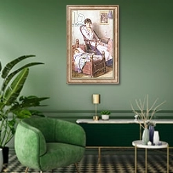 «The Rosy Idol of her Solitude» в интерьере гостиной в зеленых тонах