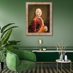 «Louis Francois Armand de Vignerot du Plessis Duke of Richelieu» в интерьере гостиной в зеленых тонах