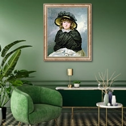«Louisa Lane, called 'Cecilia', before 1782» в интерьере гостиной в зеленых тонах