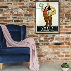 «Poster advertising the 'Cotty Moving Co.'» в интерьере в стиле лофт с кирпичной стеной и синим креслом