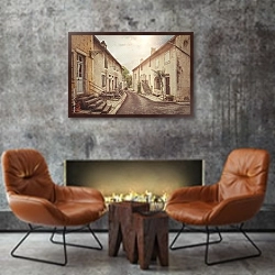 «Старая улица во Франции. Винтажный стиль» в интерьере в стиле лофт с бетонной стеной над камином