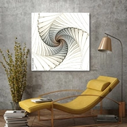 «Абстрактная спираль» в интерьере в стиле лофт с желтым креслом
