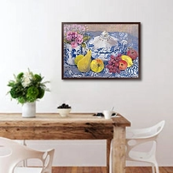 «The Blue and White Tureen with Fruit» в интерьере кухни с деревянным столом