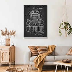 «Патент на стенографическою машинку, 1933г» в интерьере гостиной в стиле ретро над диваном