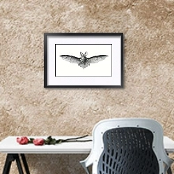 «Vintage bat illustration» в интерьере кабинета с песочной стеной над столом